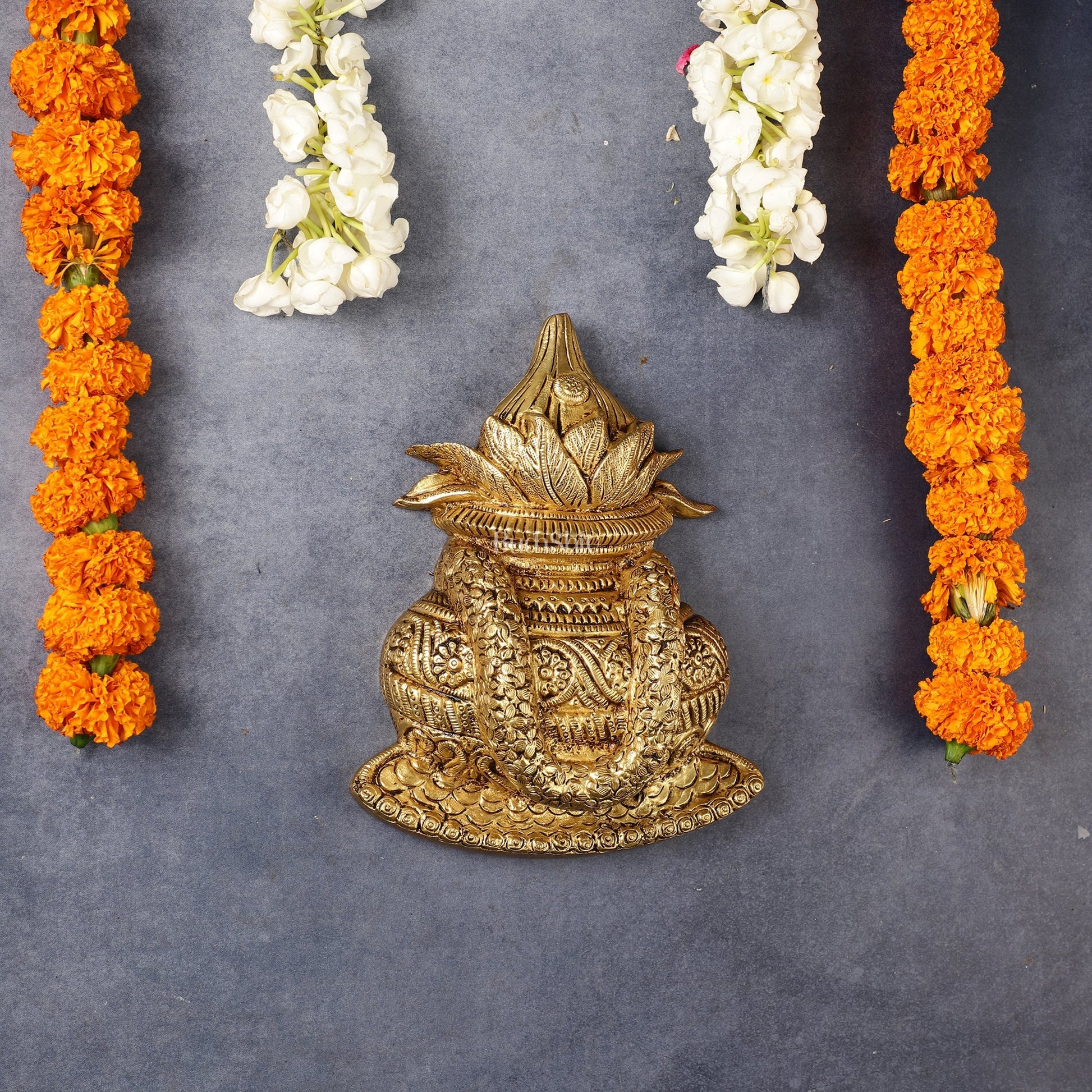 Sacred Brass Superfine Wall Hanging Kalash 7.75 inch