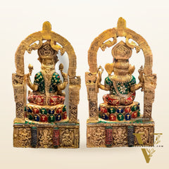 Sacred Harmony: Brass Ganesha and Lakshmi statue pair 20"