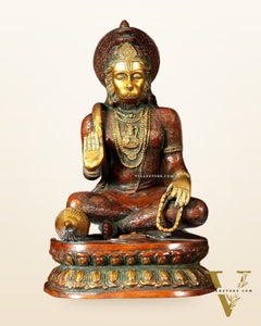 Sacred Pure Brass Blessing Hanuman Idol - 14"