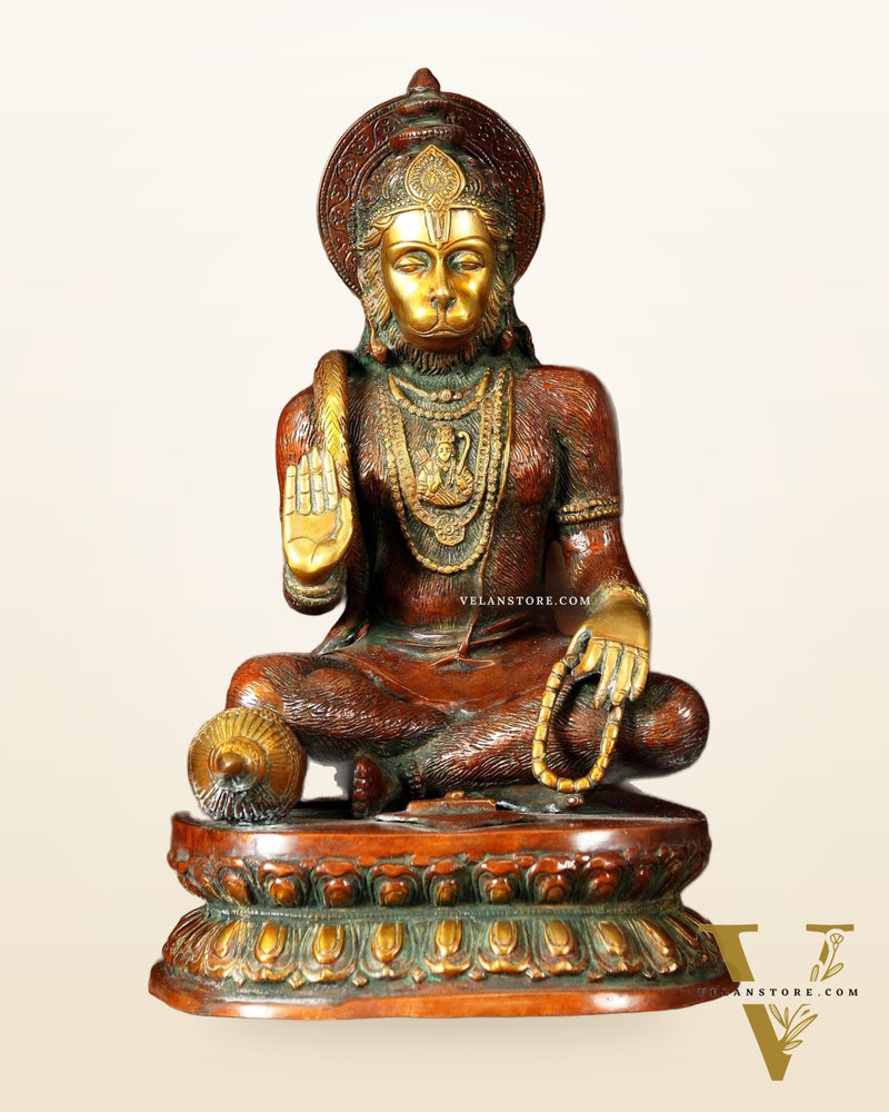 Sacred Pure Brass Blessing Hanuman Idol - 14"