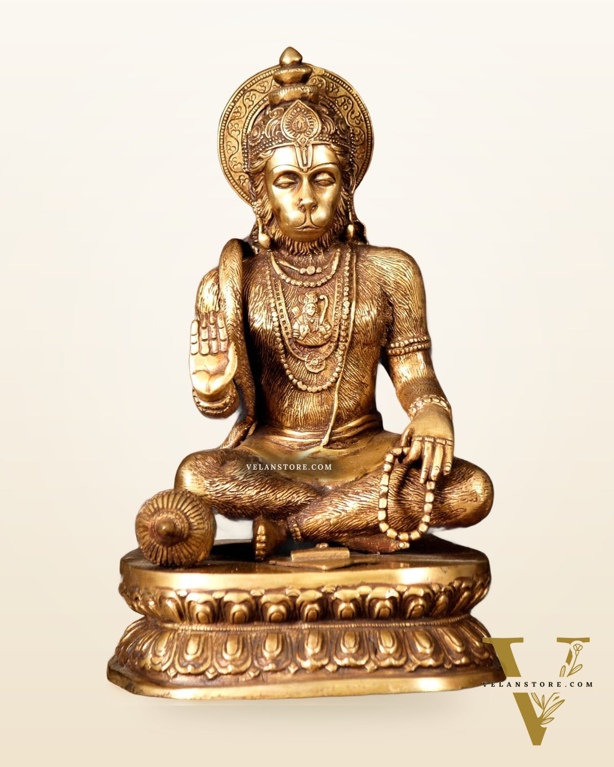 Sacred Pure Brass Blessing Hanuman Idol - 14"