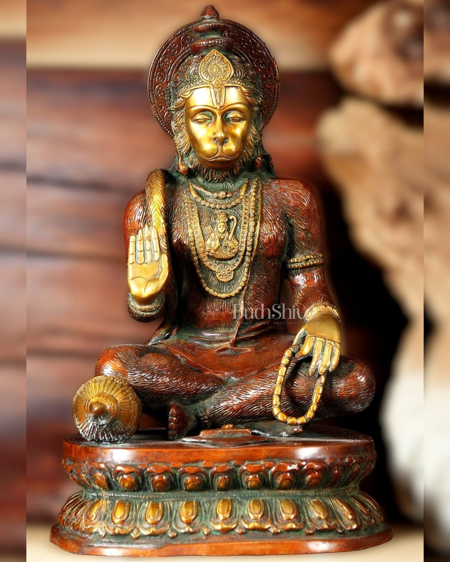 Sacred Pure Brass Blessing Hanuman Idol - 14"