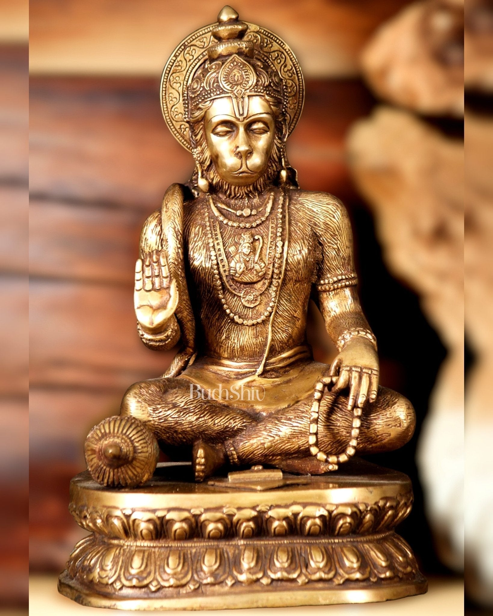 Sacred Pure Brass Blessing Hanuman Idol - 14"