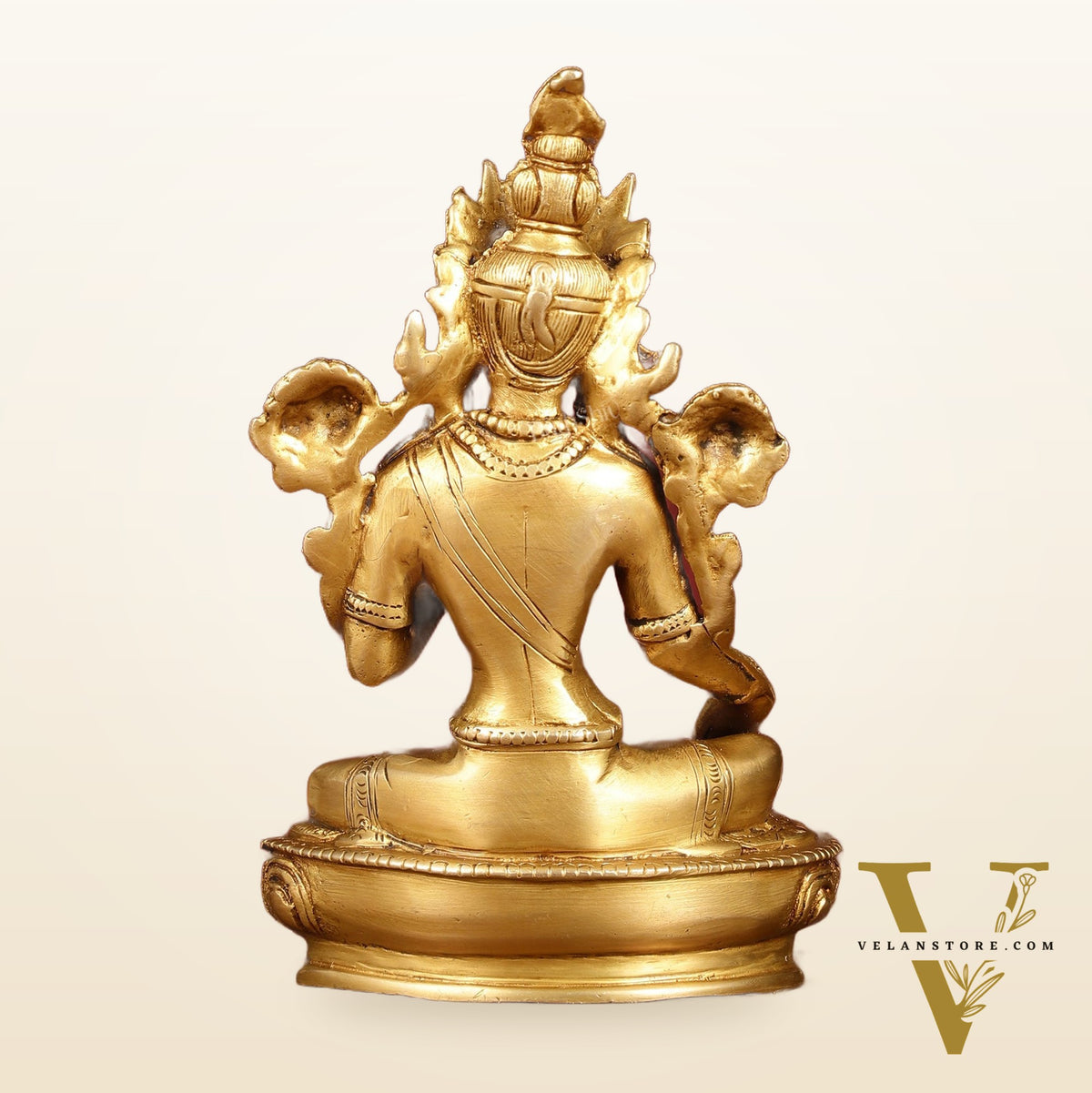 Sacred Pure Brass Green Tara Devi Idol - Handcrafted Sculpture 8"