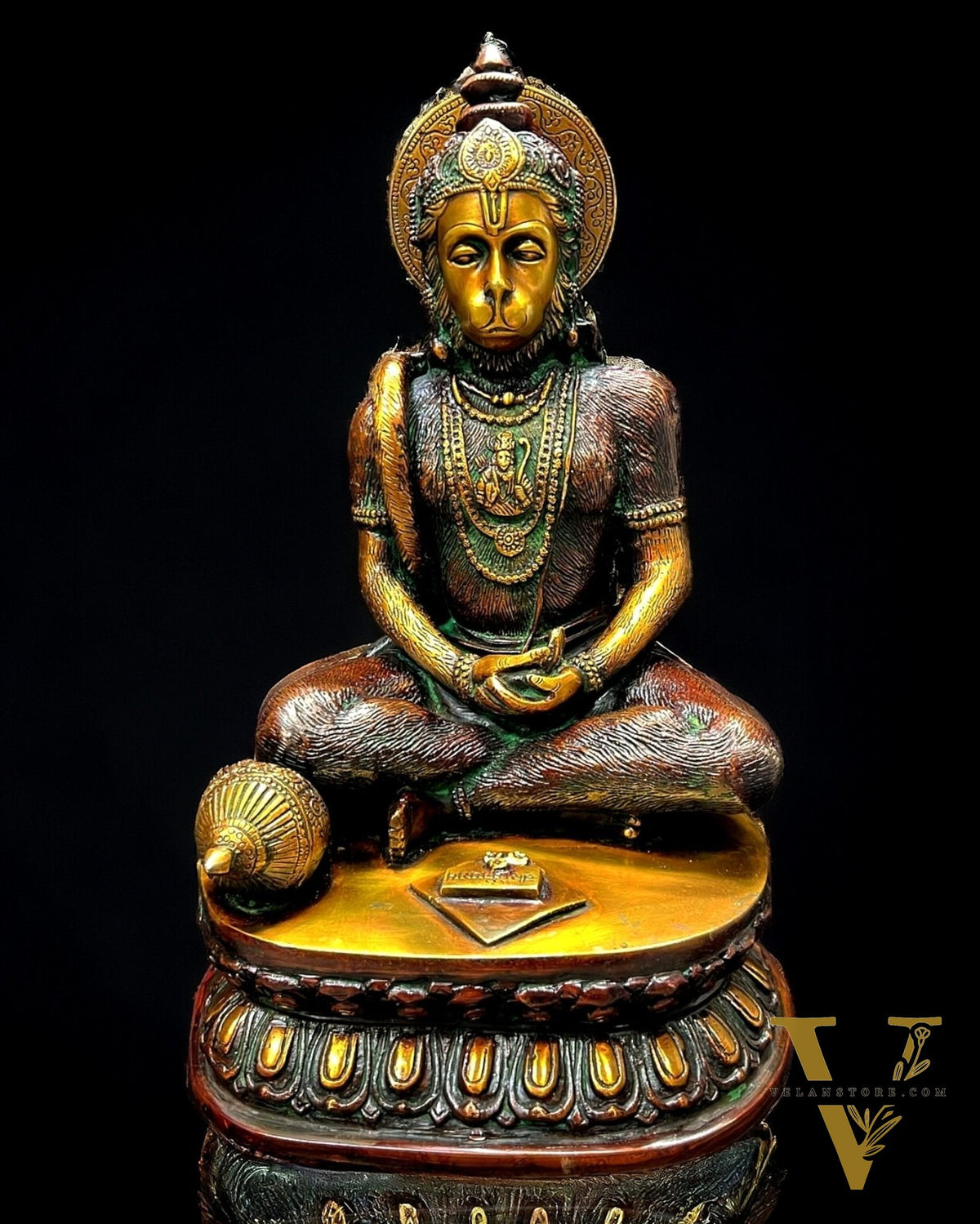Sacred Pure Brass meditation Hanuman Idol - 14"