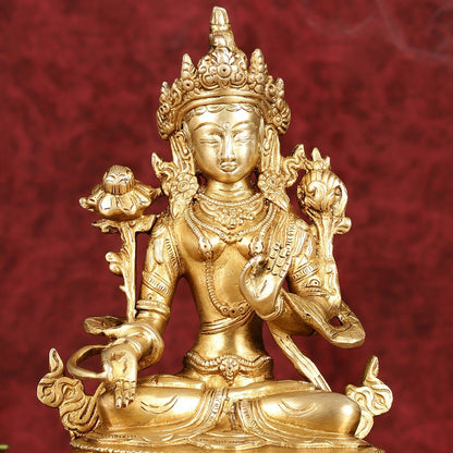 Sacred Pure Brass white Tara Devi Idol - Handcrafted Sculpture 8"