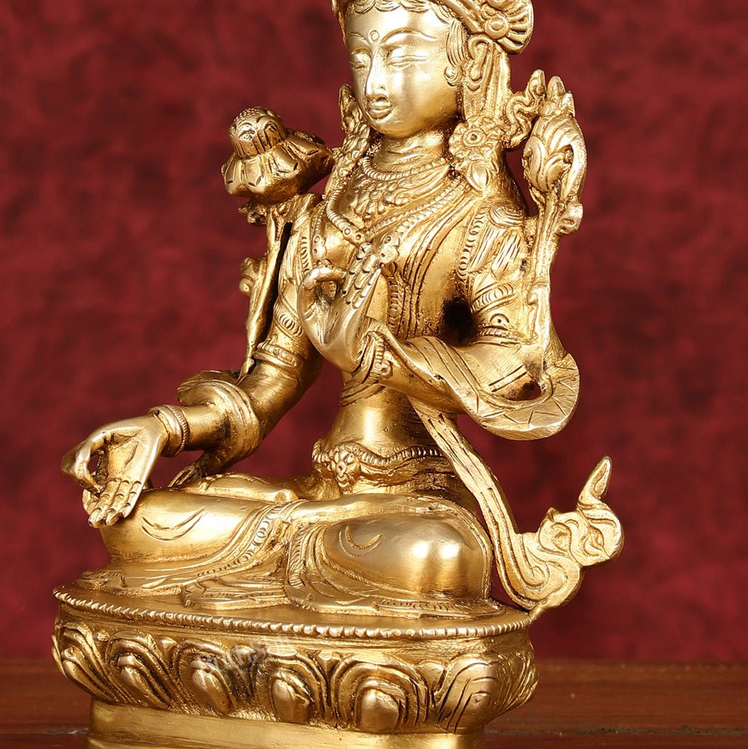 Sacred Pure Brass white Tara Devi Idol - Handcrafted Sculpture 8"