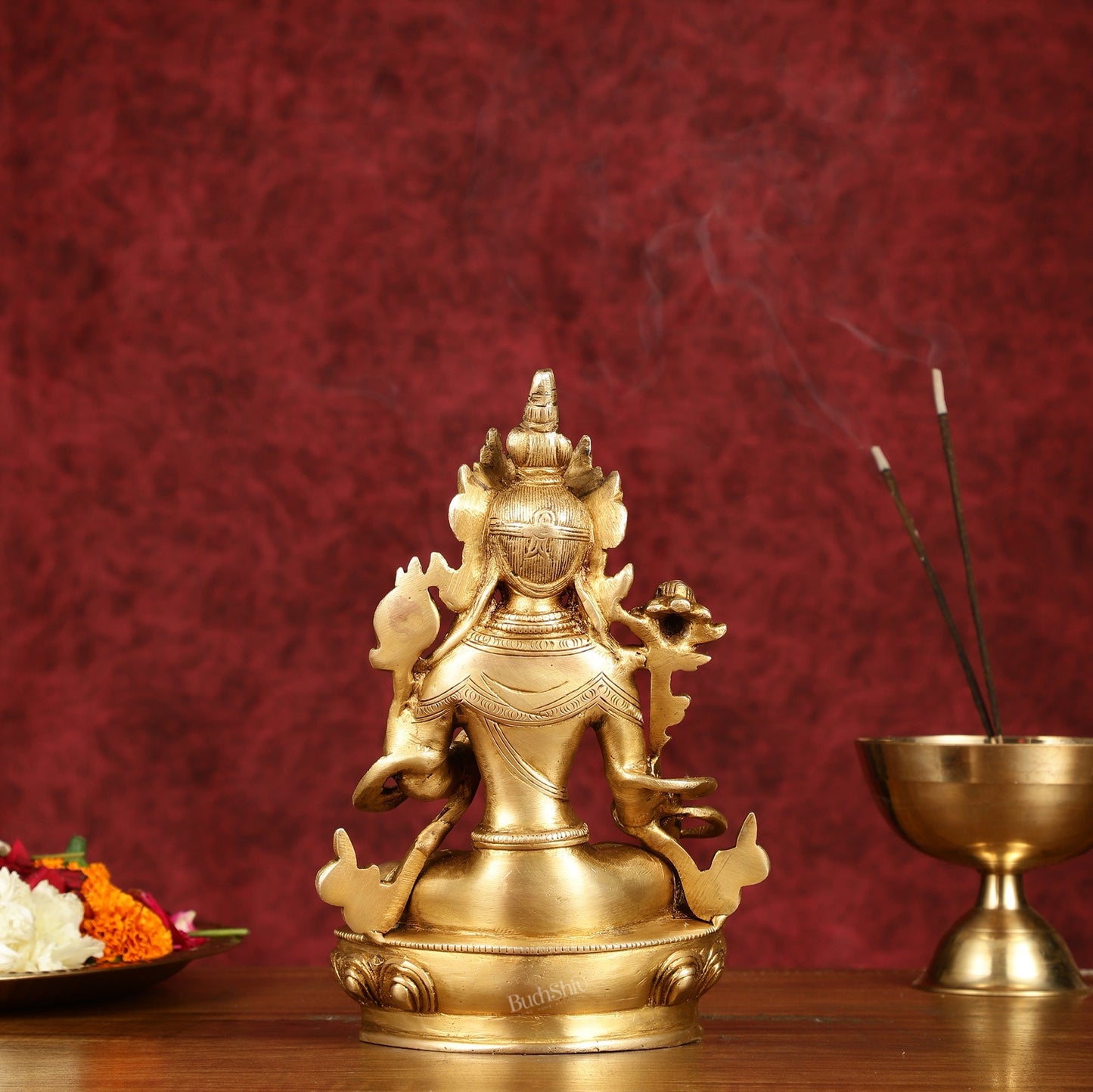 Sacred Pure Brass white Tara Devi Idol - Handcrafted Sculpture 8"