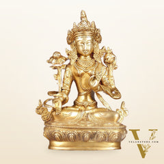 Sacred Pure Brass white Tara Devi Idol - Handcrafted Sculpture 8"