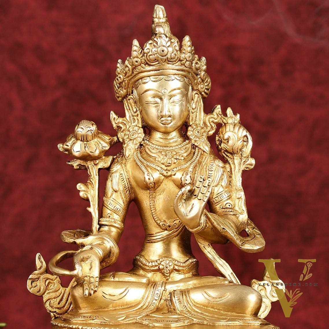 Sacred Pure Brass white Tara Devi Idol - Handcrafted Sculpture 8"