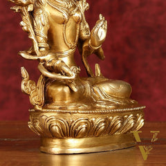 Sacred Pure Brass white Tara Devi Idol - Handcrafted Sculpture 8"