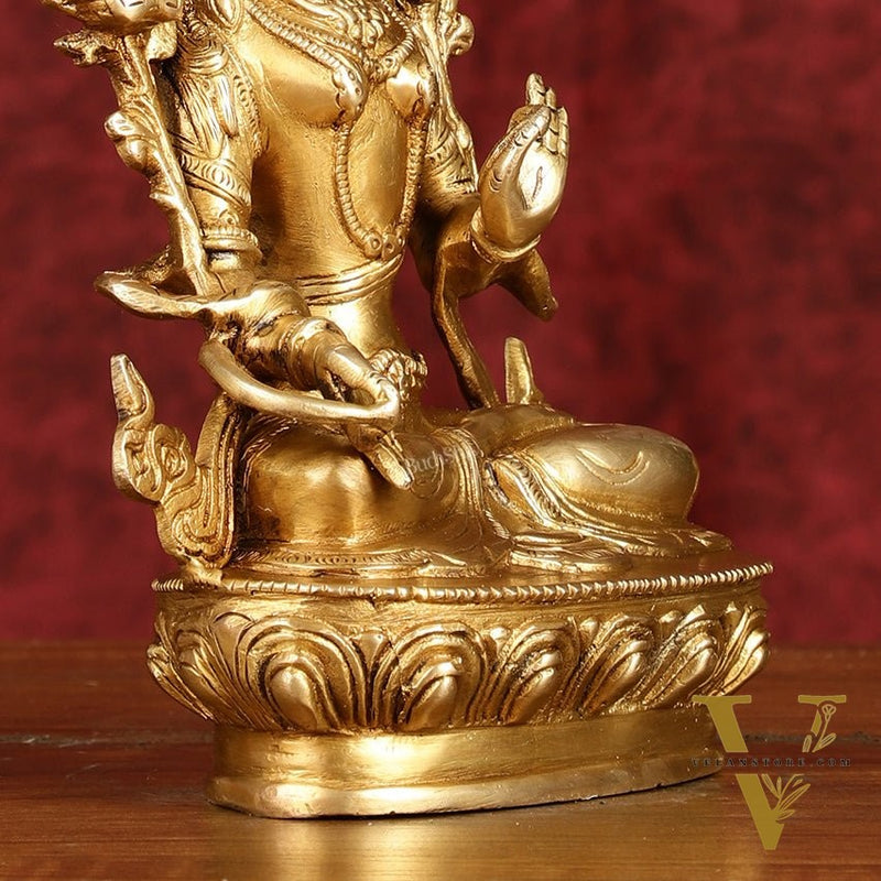 Sacred Pure Brass white Tara Devi Idol - Handcrafted Sculpture 8"
