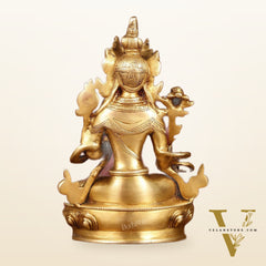 Sacred Pure Brass white Tara Devi Idol - Handcrafted Sculpture 8"