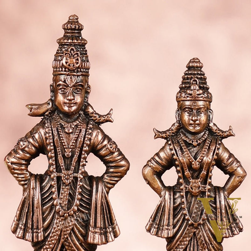 Sacred Pure Copper Vitthal Rukmani Set Idols - Divine Devotion 3.5"