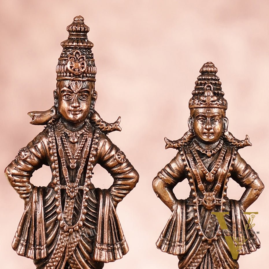 Sacred Pure Copper Vitthal Rukmani Set Idols - Divine Devotion 3.5"