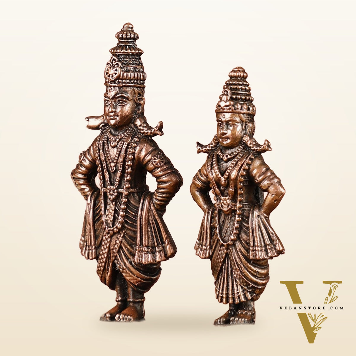 Sacred Pure Copper Vitthal Rukmani Set Idols - Divine Devotion 3.5"