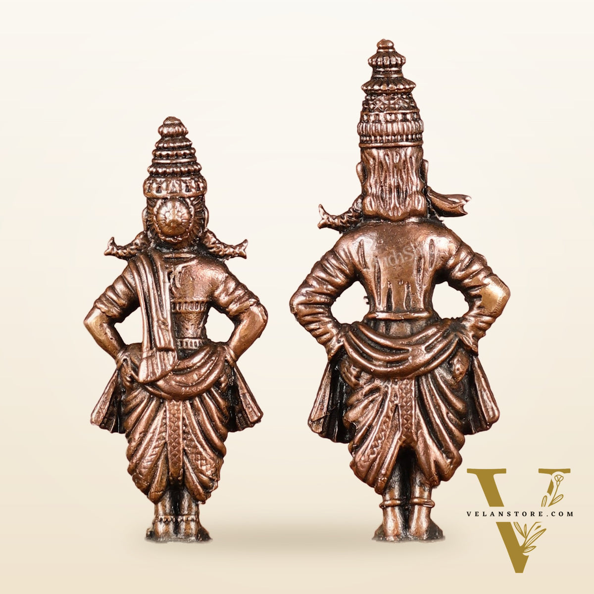 Sacred Pure Copper Vitthal Rukmani Set Idols - Divine Devotion 3.5"