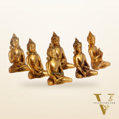 Sacred Set of 6 Miniature Pure Brass Buddha Statues - 6 Mudras