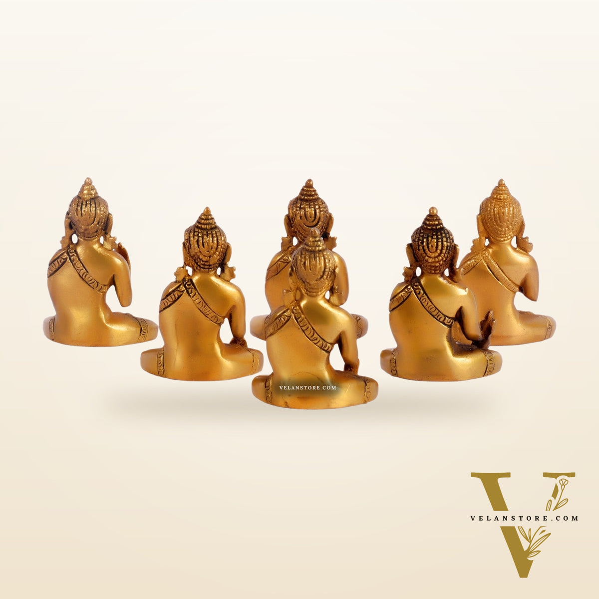Sacred Set of 6 Miniature Pure Brass Buddha Statues - 6 Mudras