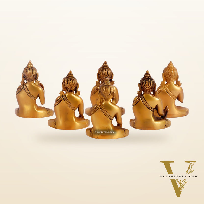 Sacred Set of 6 Miniature Pure Brass Buddha Statues - 6 Mudras