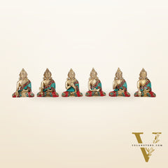 Sacred Set of 6 Miniature Pure Brass Buddha Statues - 6 Mudras