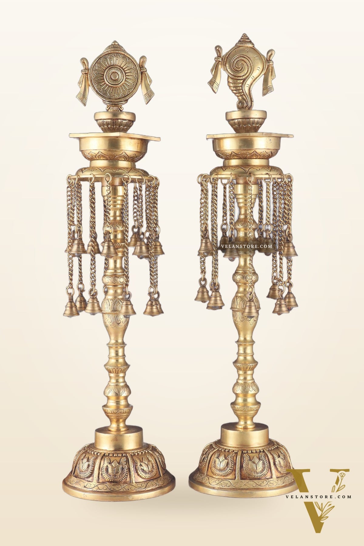 Sacred Superfine Brass Shankh Chakra Oil Lamps 30 inch