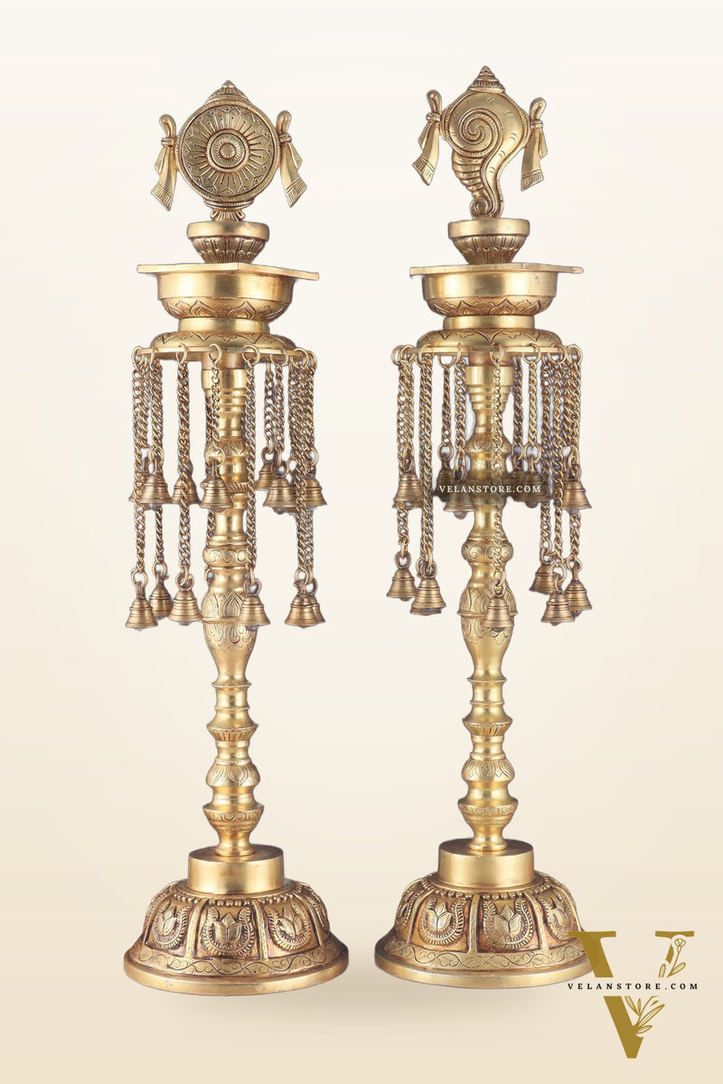 Sacred Superfine Brass Shankh Chakra Oil Lamps 30 inch