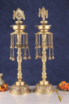 Sacred Superfine Brass Shankh Chakra Oil Lamps 30 inch