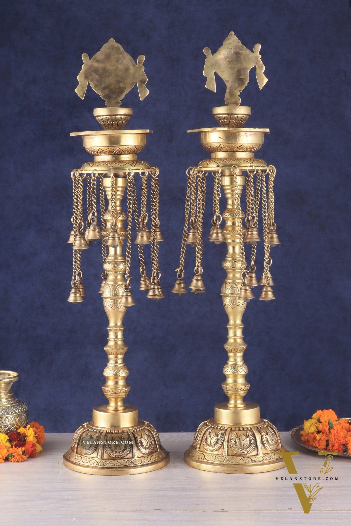 Sacred Superfine Brass Shankh Chakra Oil Lamps 30 inch