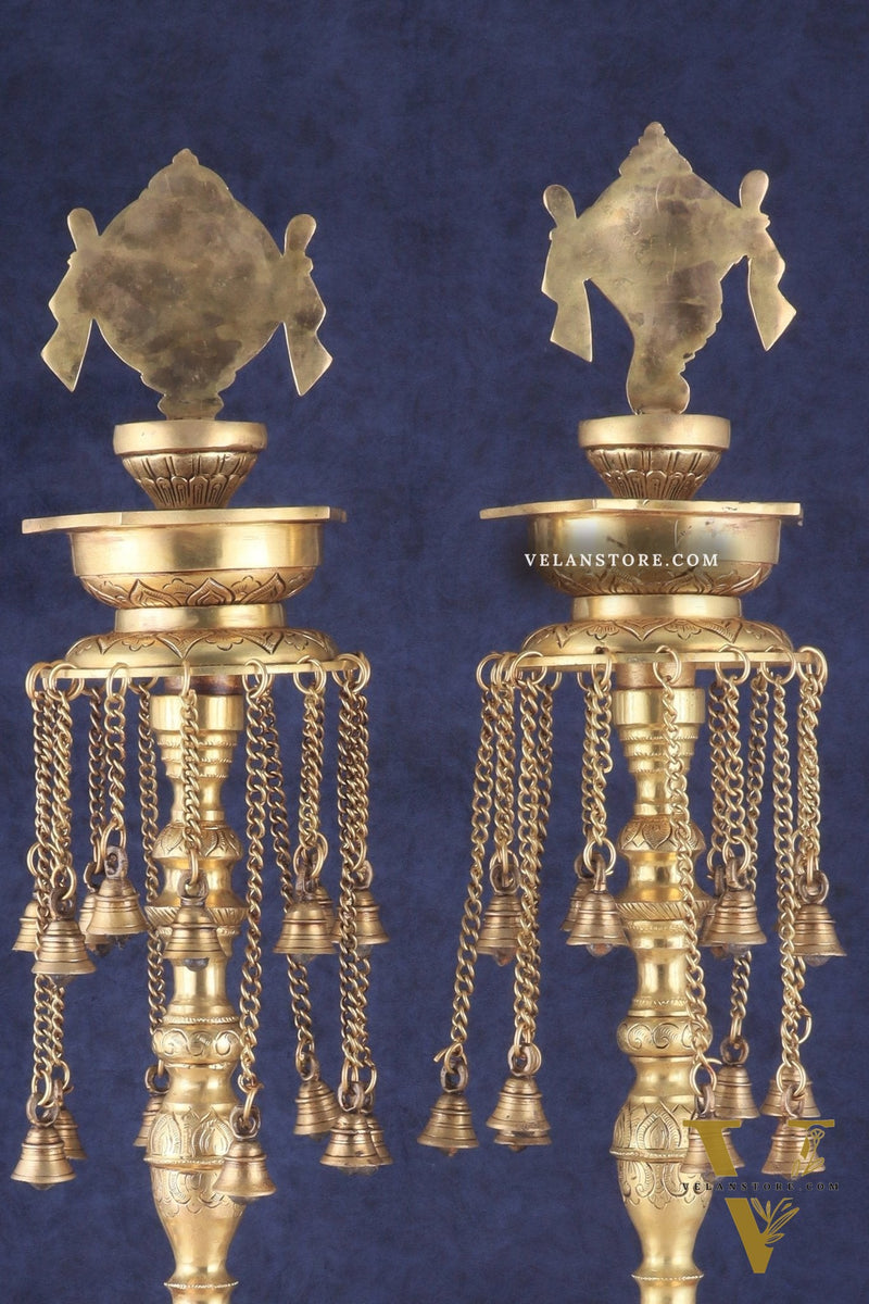 Sacred Superfine Brass Shankh Chakra Oil Lamps 30 inch