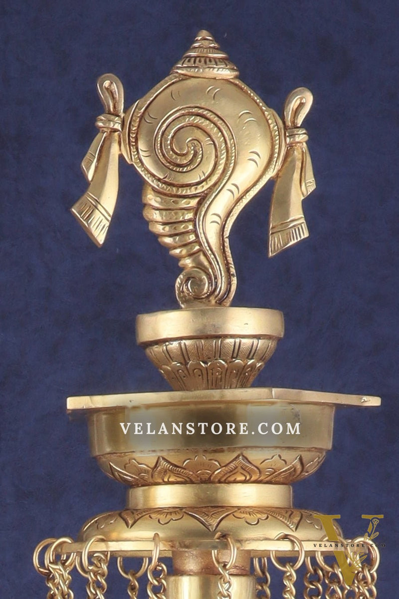 Sacred Superfine Brass Shankh Chakra Oil Lamps 30 inch