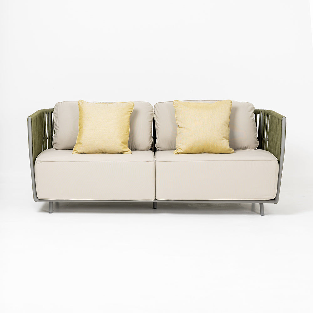 Klara Outdoor Garden Balcony Sofa Set 3 Seater,2 seater and Single Seater With 1 Table Set, Braid & Rope (Green + Beige)