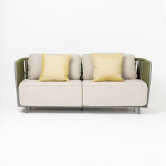 Klara Outdoor Garden Balcony Sofa Set 3 Seater,2 seater and Single Seater With 1 Table Set, Braid & Rope (Green + Beige)