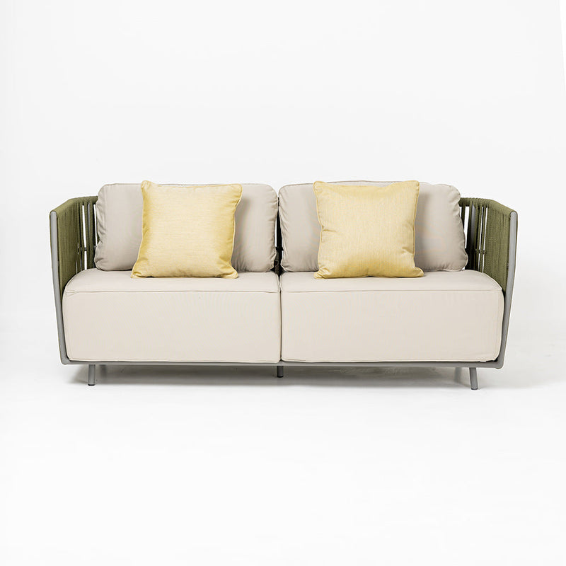 Klara Outdoor Garden Balcony Sofa Set 3 Seater,2 seater and Single Seater With 1 Table Set, Braid & Rope (Green + Beige)