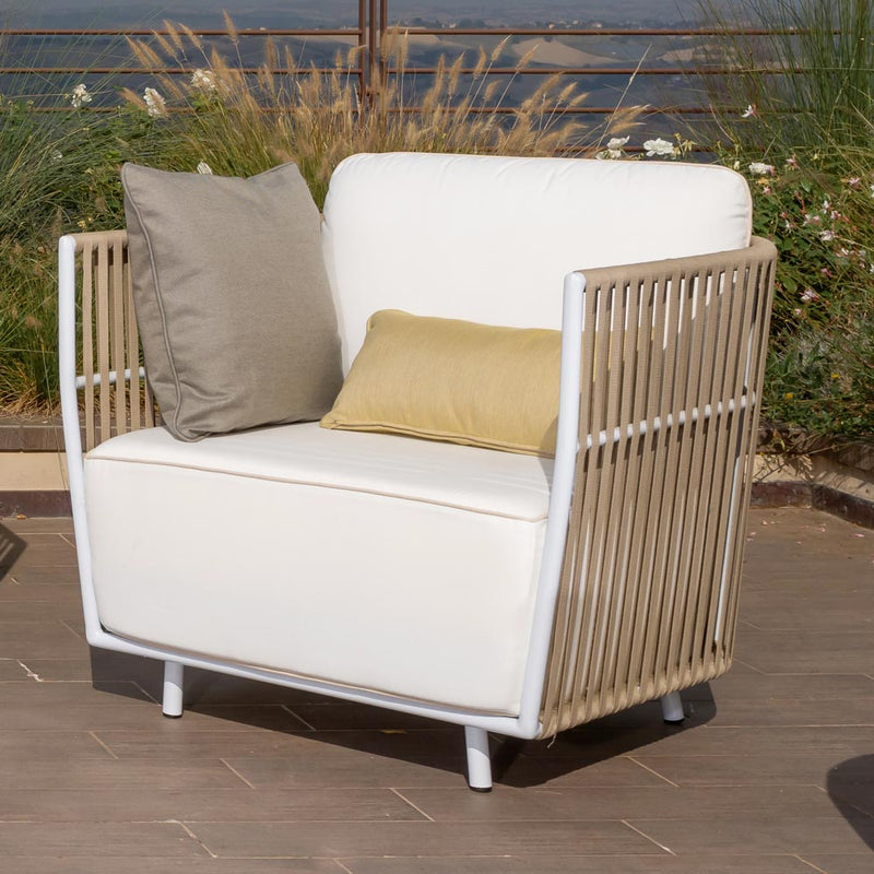 Swoop Outdoor Garden Balcony Sofa Set 2 Seater, 2 Single seater and 1 Table Set (Beige + White)
