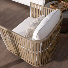 Swoop Outdoor Garden Balcony Sofa Set 2 Seater, 2 Single seater and 1 Table Set (Beige + White)