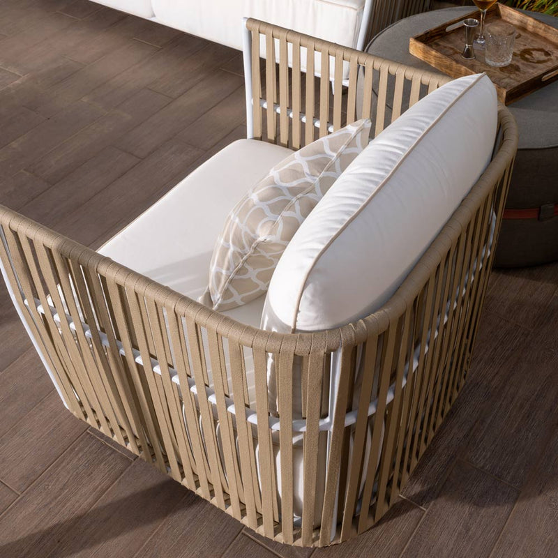 Swoop Outdoor Garden Balcony Sofa Set 2 Seater, 2 Single seater and 1 Table Set (Beige + White)