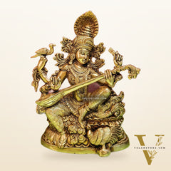 Saraswati brass idol 11 inch shine