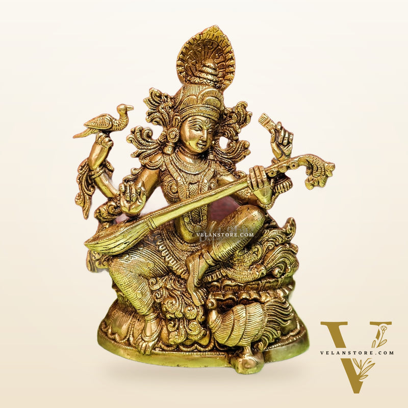 Saraswati brass idol 11 inch shine