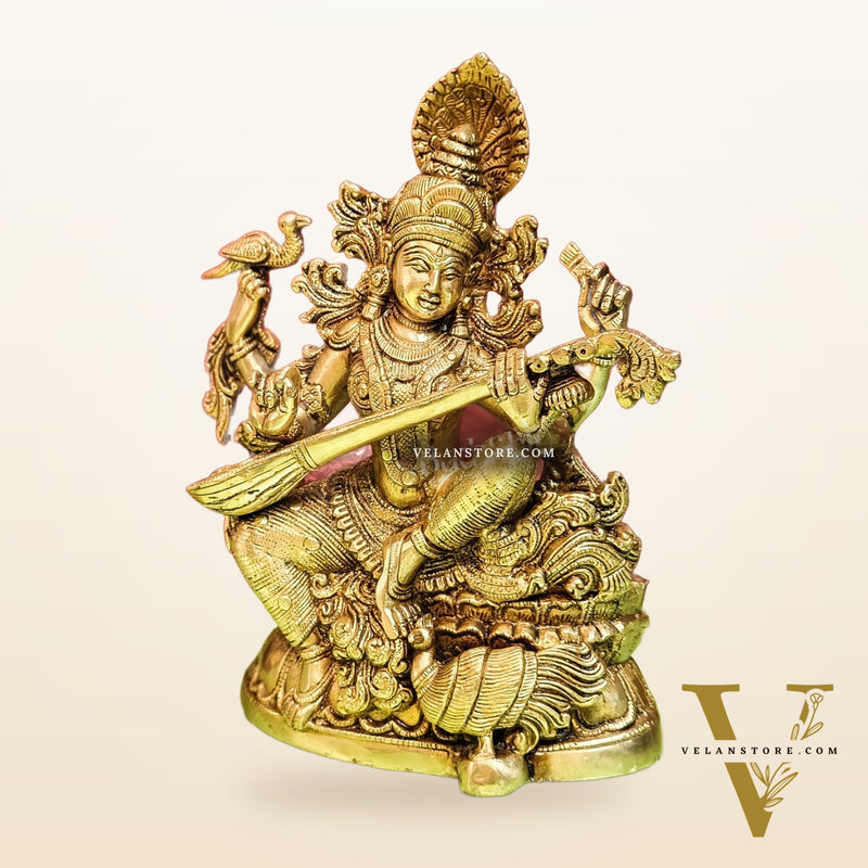 Saraswati brass idol 11 inch shine
