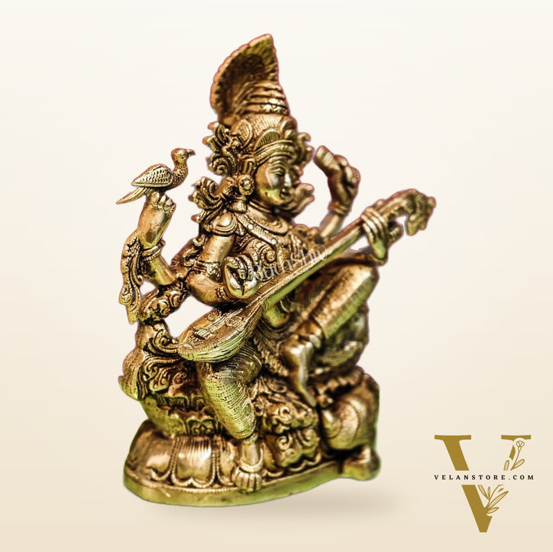 Saraswati brass idol 11 inch shine