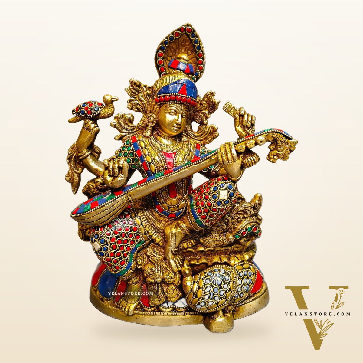 Saraswati brass idol 11 inch Stonework
