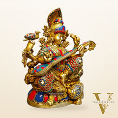 Saraswati brass idol 11 inch Stonework