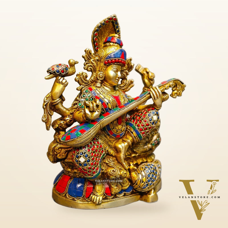 Saraswati brass idol 11 inch Stonework