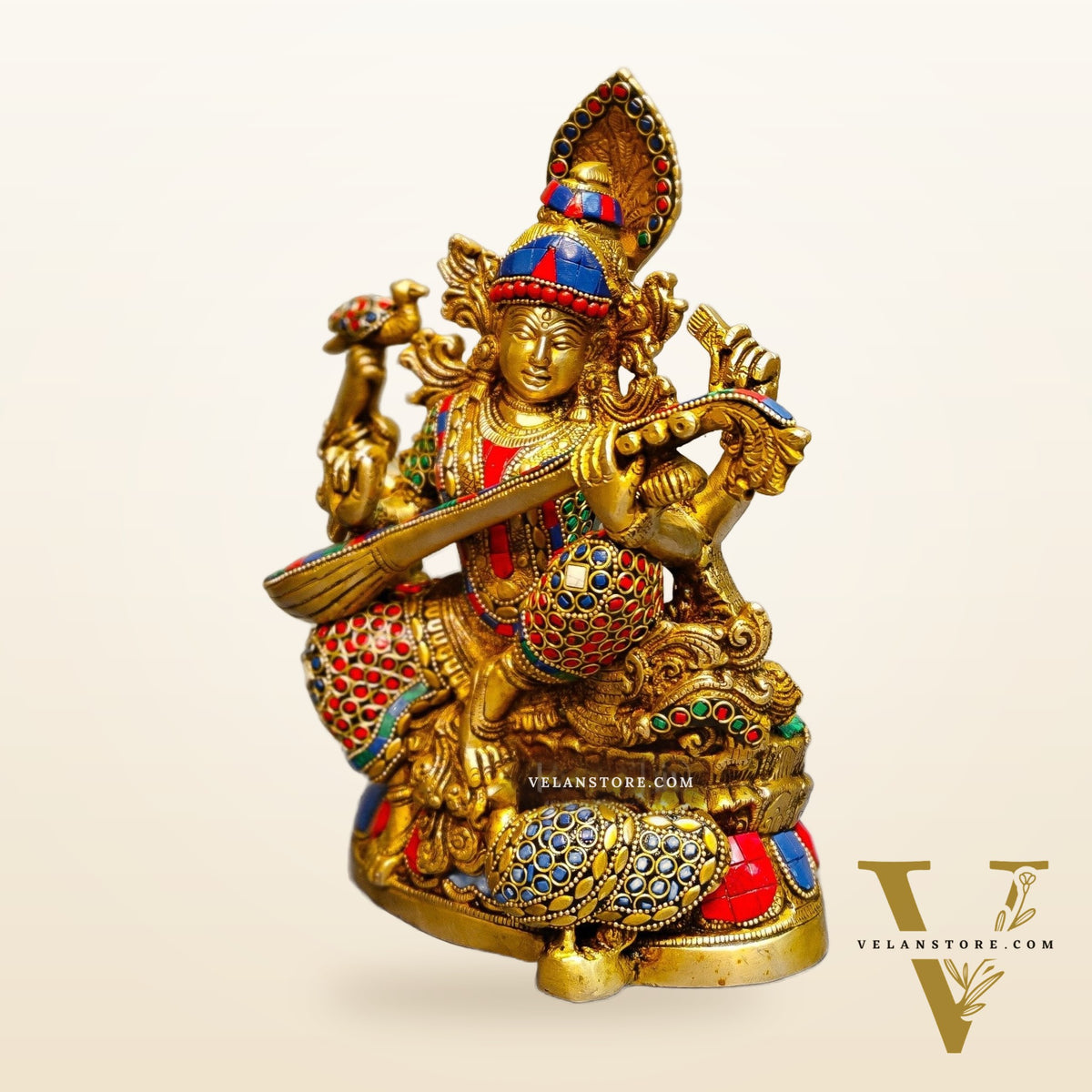 Saraswati brass idol 11 inch Stonework