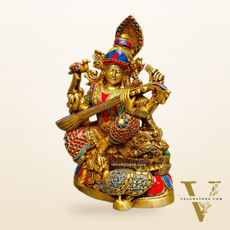 Saraswati brass idol 11 inch Stonework