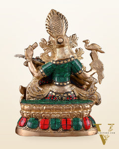 Saraswati brass idol 11 inch stonework