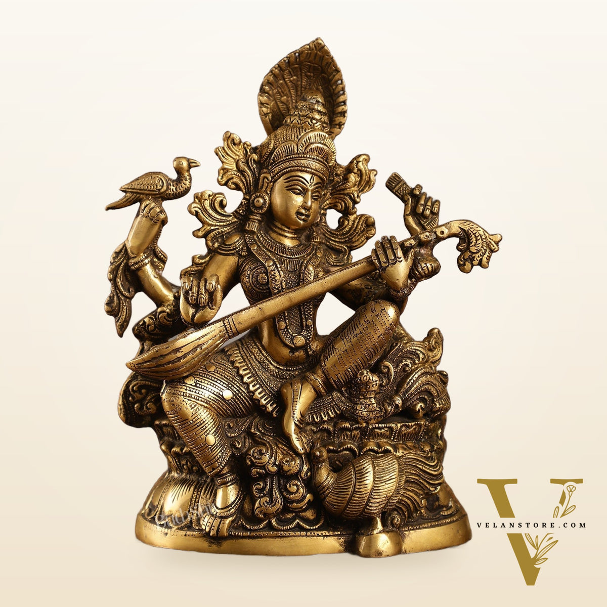Saraswati brass idol 11 inches antique