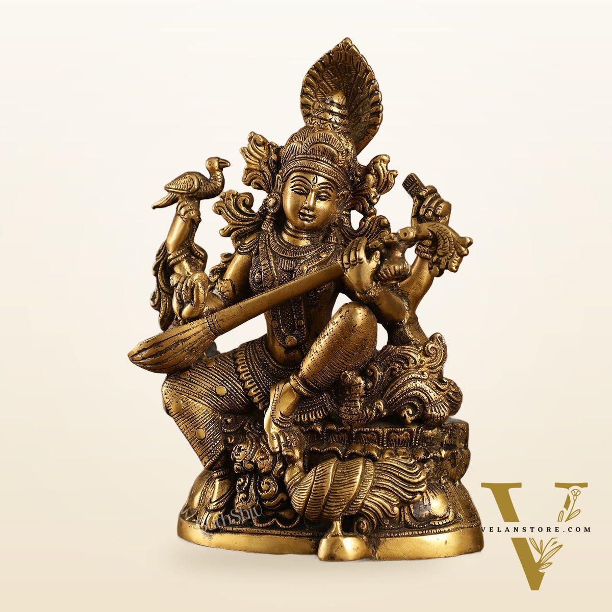 Saraswati brass idol 11 inches antique