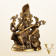 Saraswati brass idol 11 inches antique
